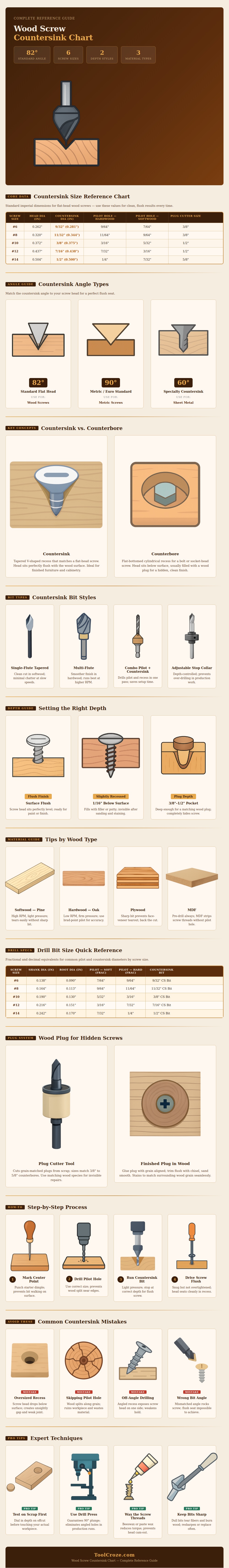 Wood Screw Countersink Chart