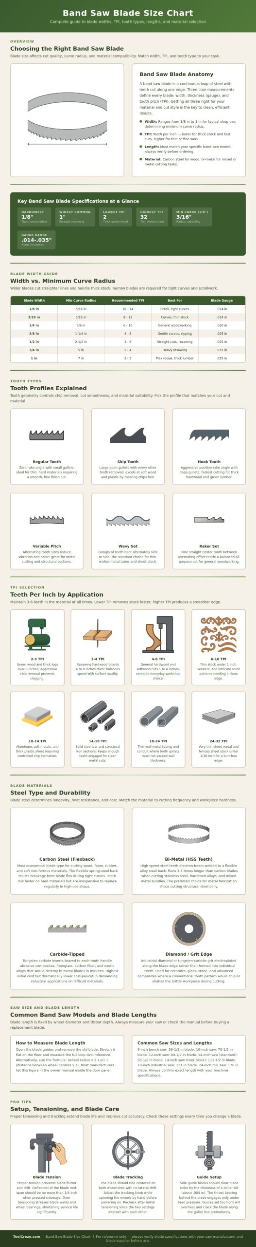 Band Saw Blade Size Chart