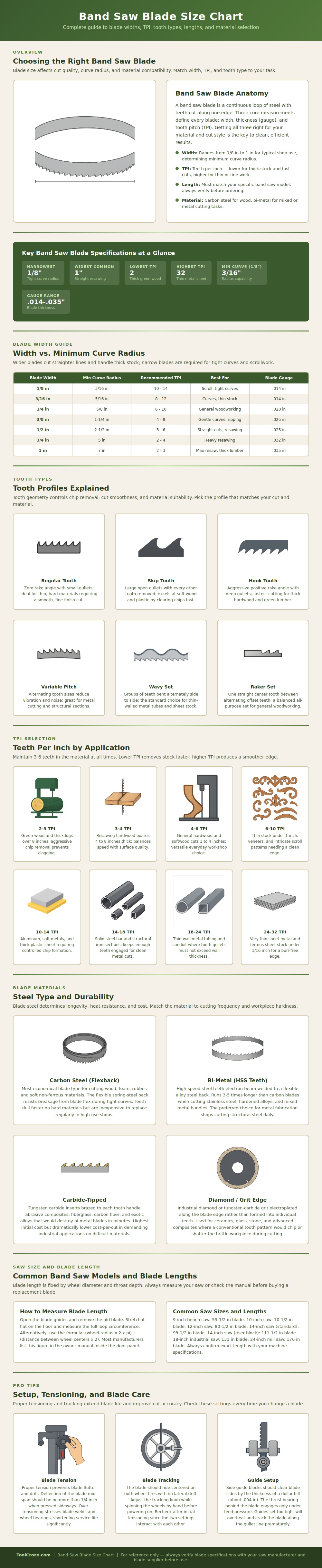 Band Saw Blade Size Chart