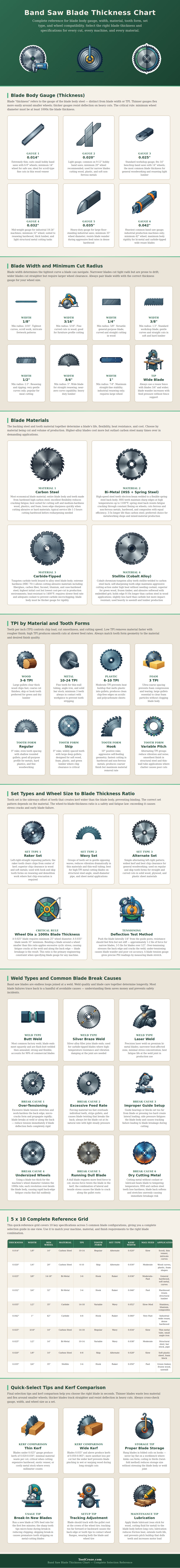 Band Saw Blade Thickness Chart