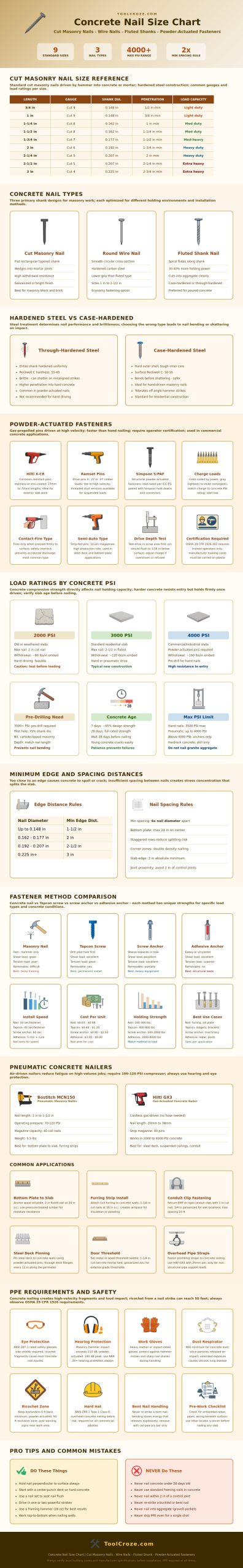 Concrete Nail Size Chart