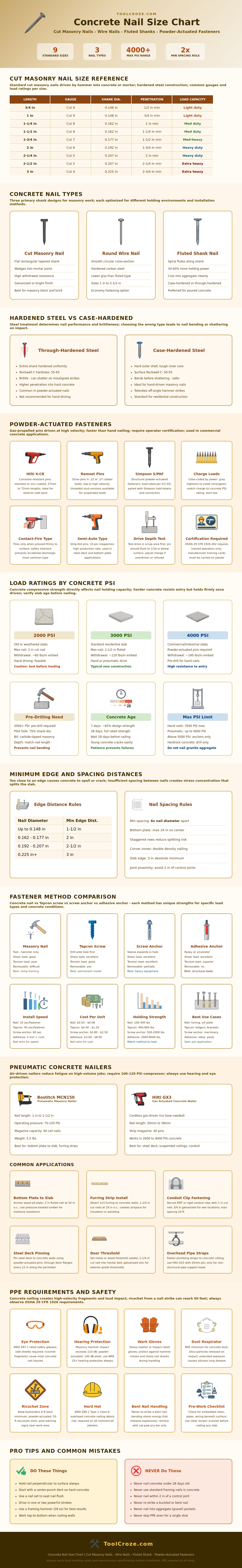Concrete Nail Size Chart