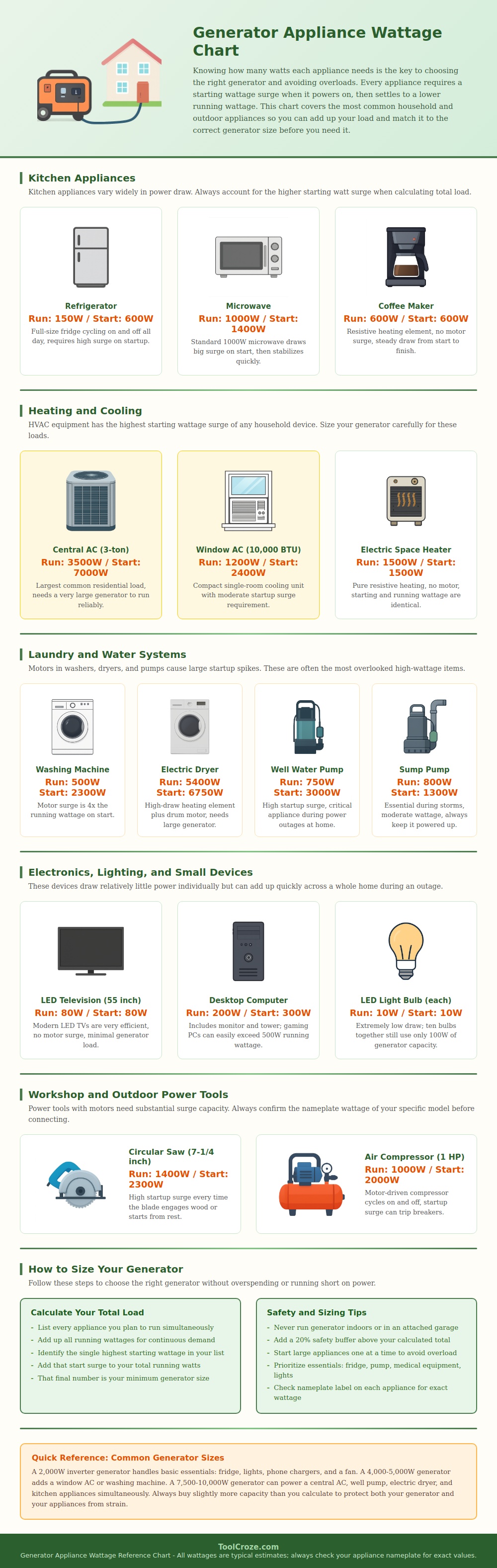 Generator Appliance Wattage Chart