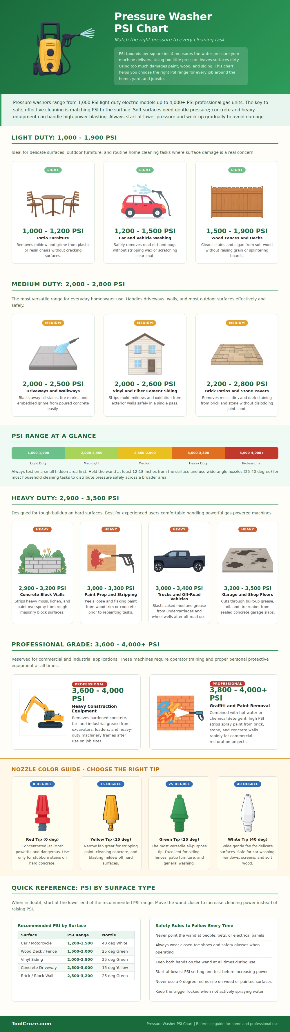 Pressure Washer Psi Chart