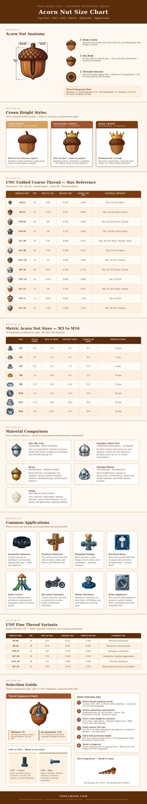 Acorn Nut Size Chart