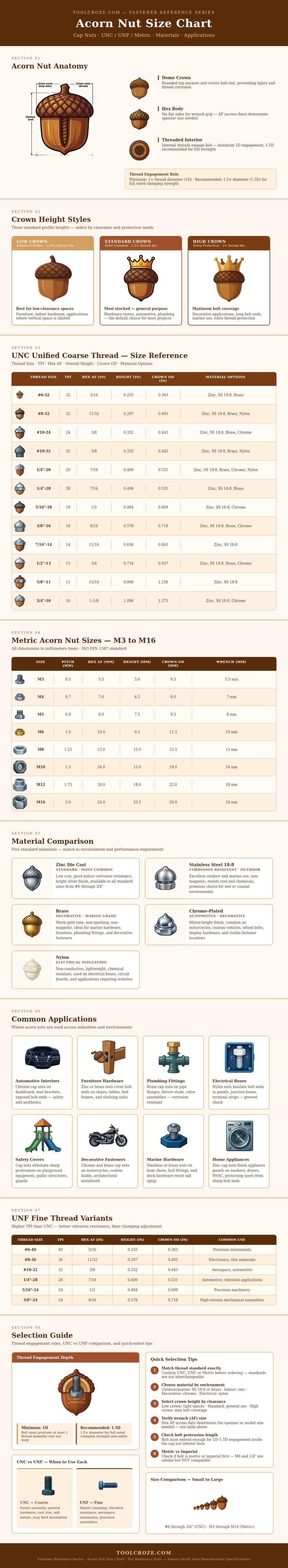 Acorn Nut Size Chart
