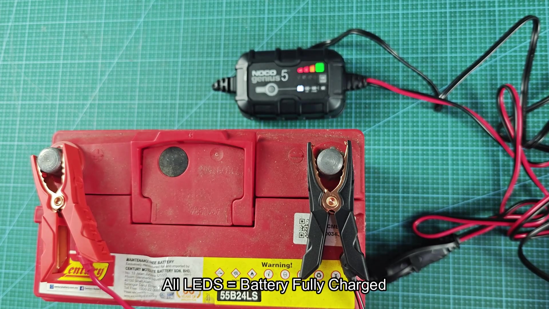 All LEDs lit indicating battery fully charged All LEDs lit indicating battery fully charged