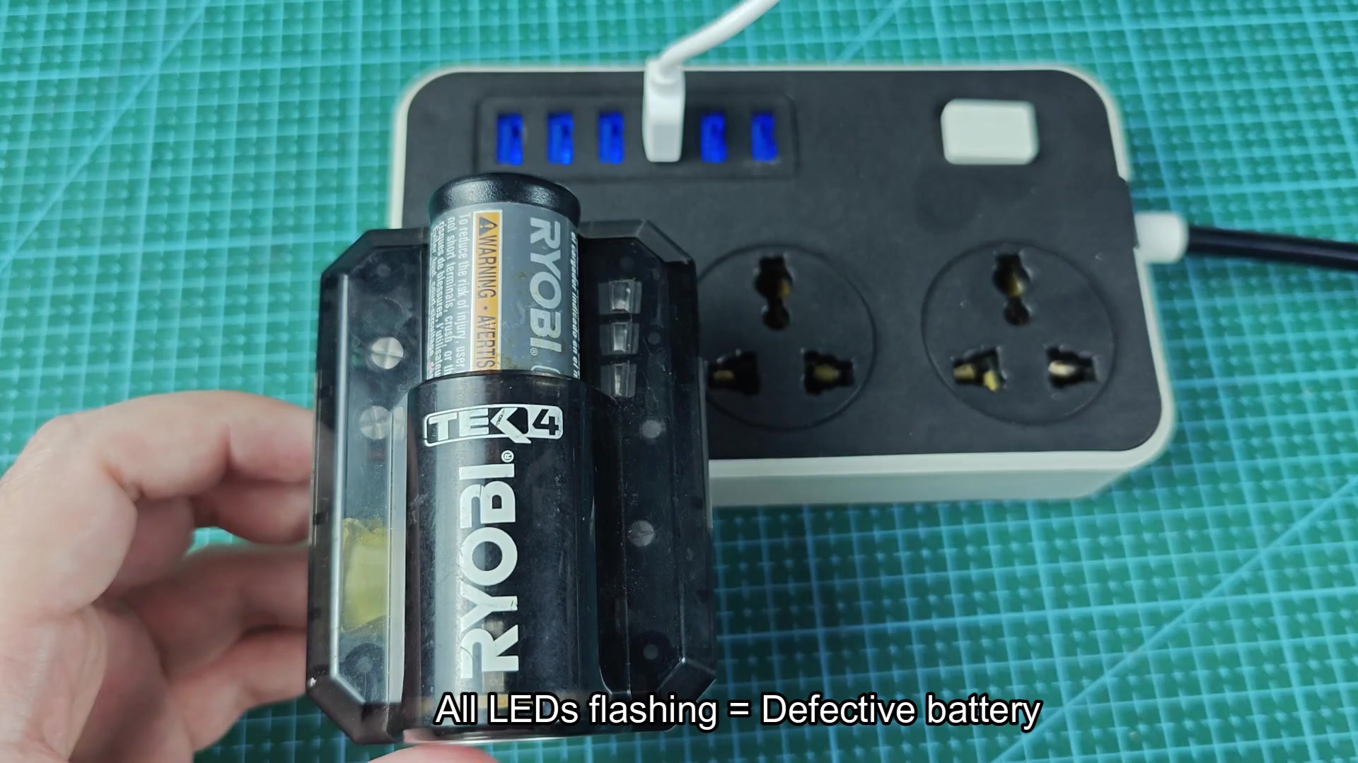All three green LEDs flashing defective battery warning All three green LEDs flashing defective battery warning
