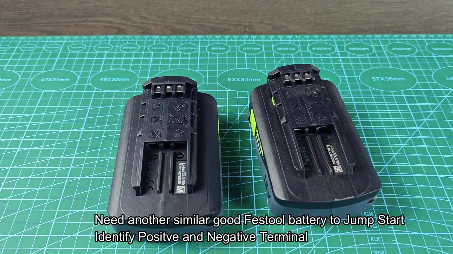 Alligator clip leads connected to Festool batteries
