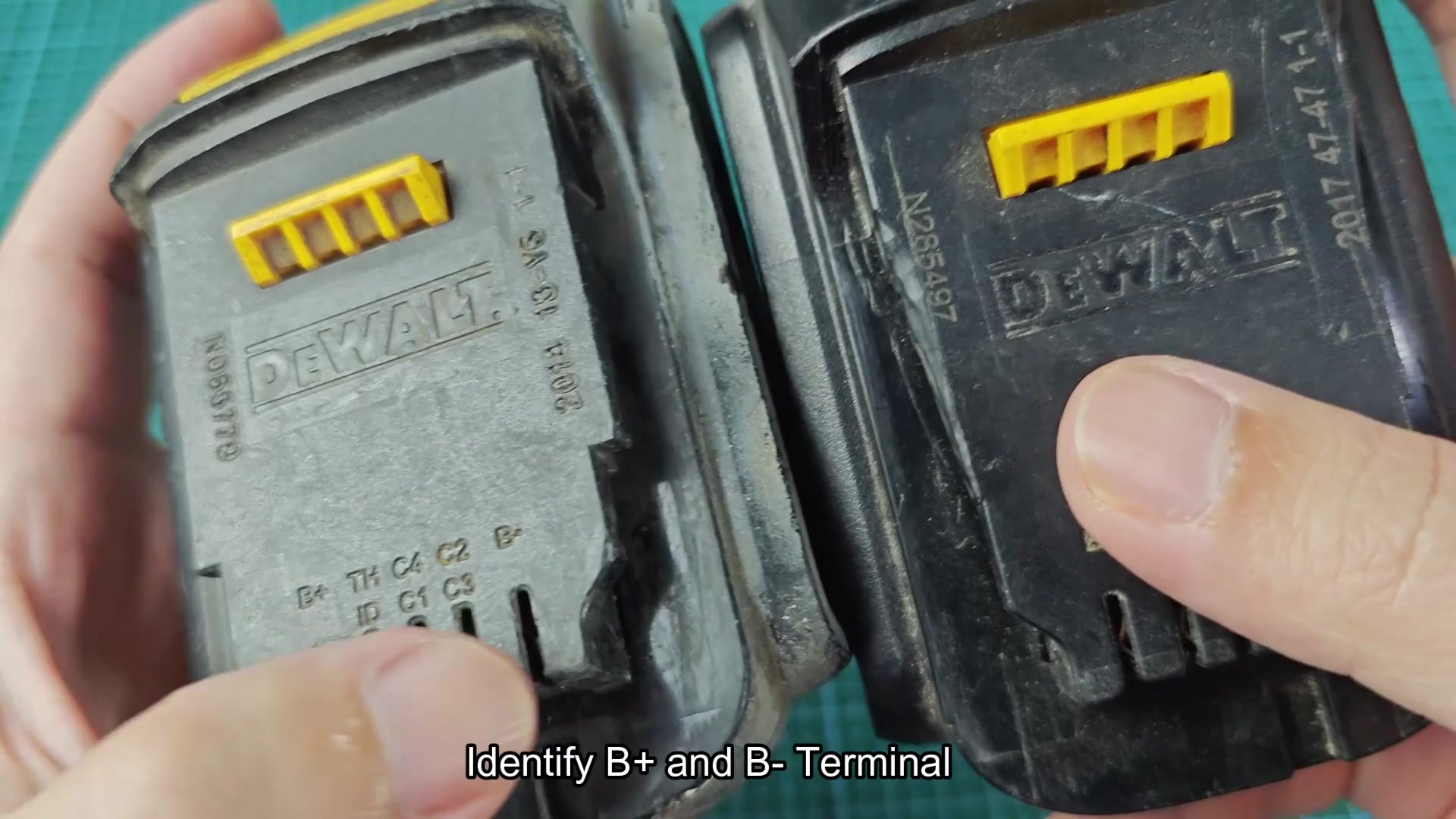 B+ and B- terminals identified on battery bases B+ and B- terminals identified on battery bases