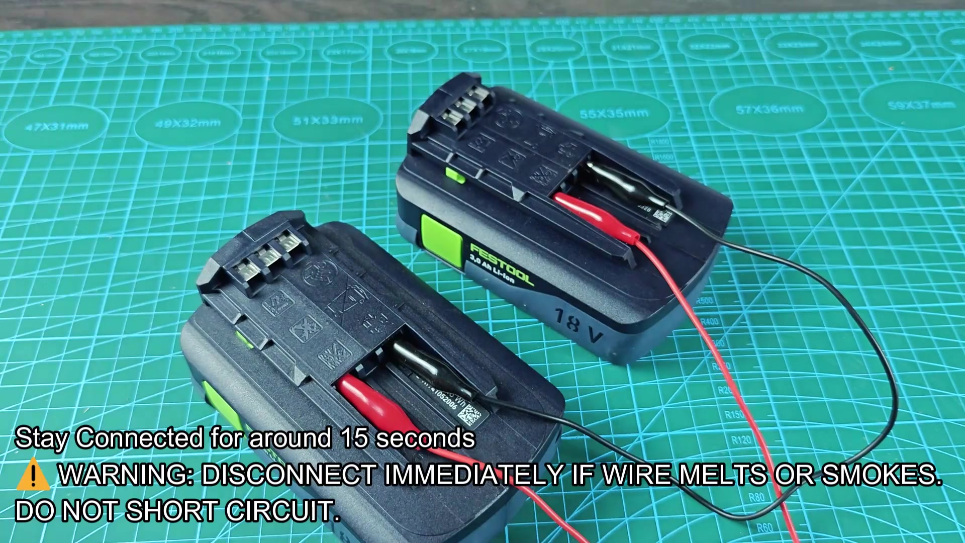 Batteries connected with 15-second warning displayed Batteries connected with 15-second warning displayed