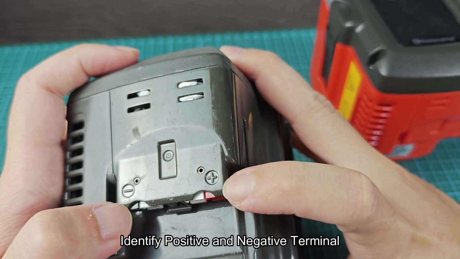 Battery terminal positive and negative markings