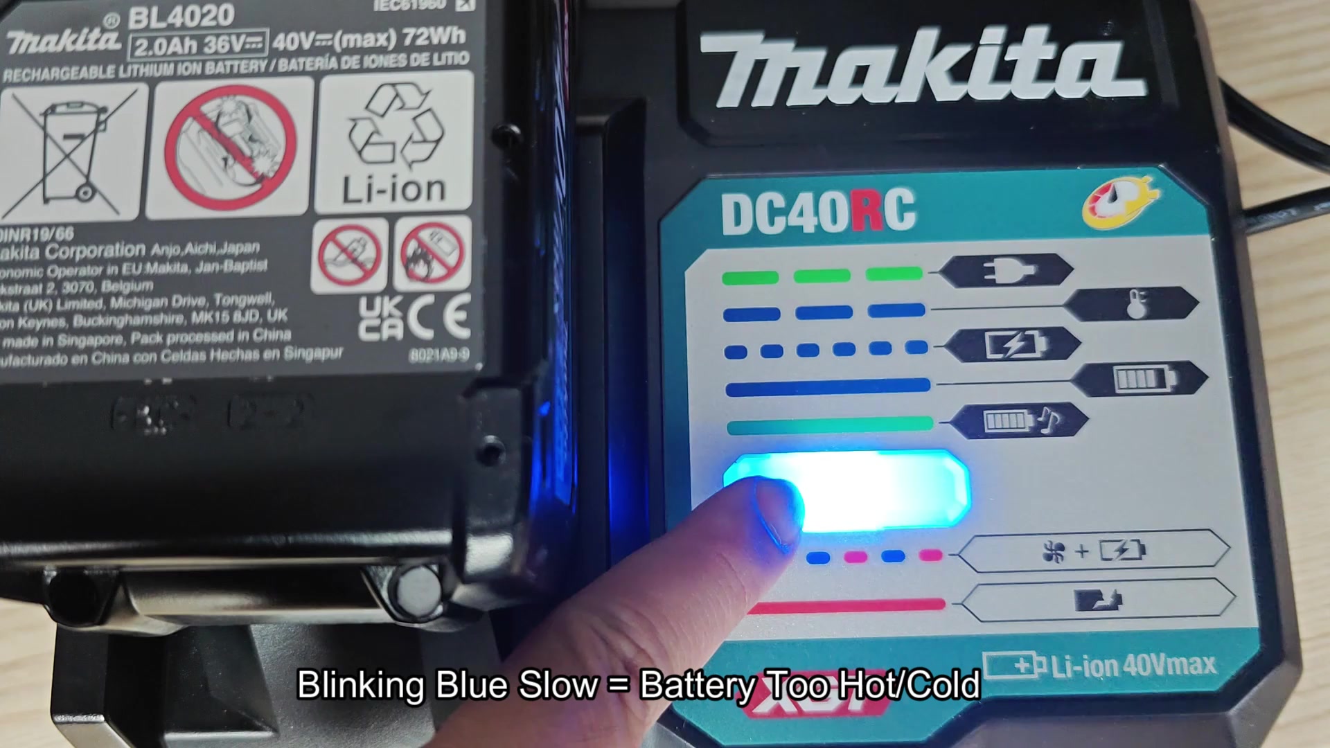 DC40RC blinking blue slow battery temperature warning DC40RC blinking blue slow battery temperature warning