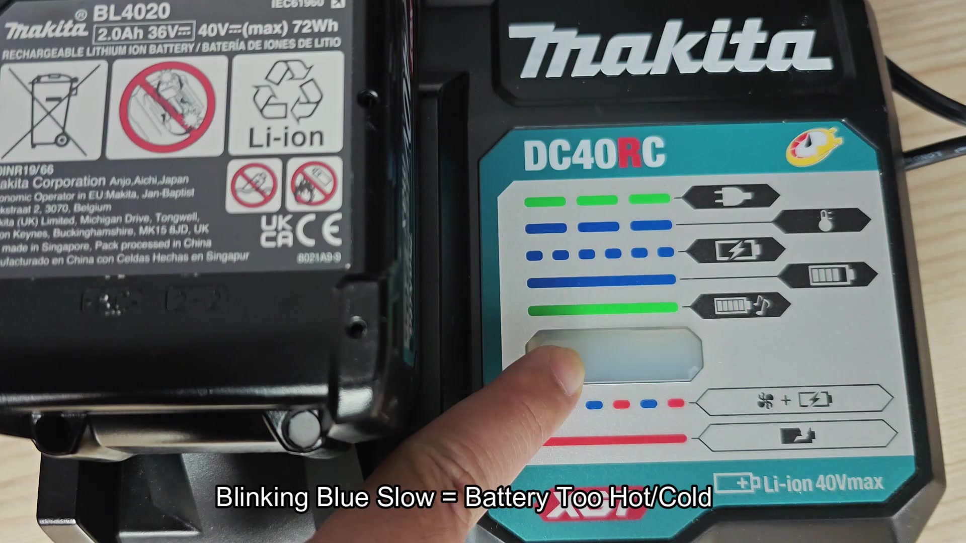 DC40RC blue light battery too hot or cold DC40RC blue light battery too hot or cold