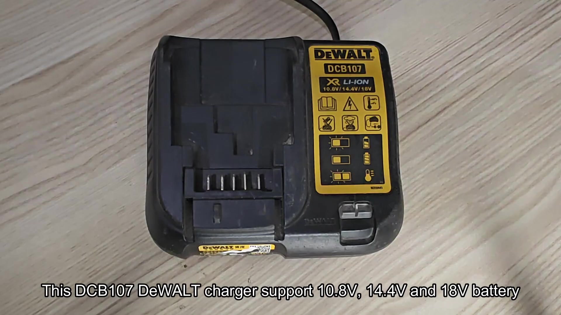 DCB107 charger supports 10.8V 14.4V and 18V