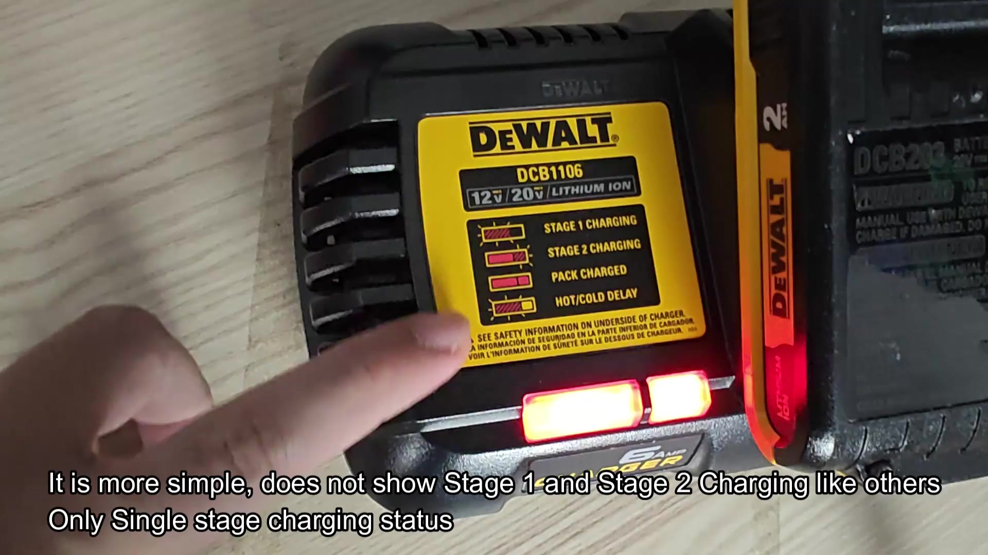 DCB1106 charger shows four charging status stages