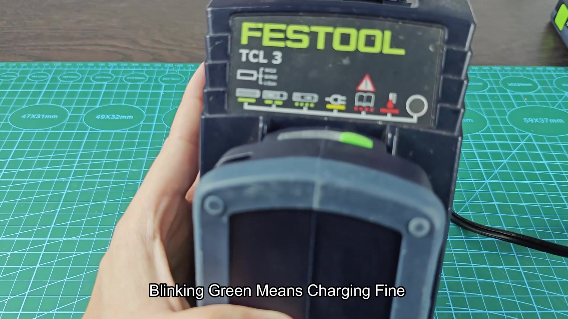 Festool TCL 3 charger with green indicator lit Festool TCL 3 charger with green indicator lit