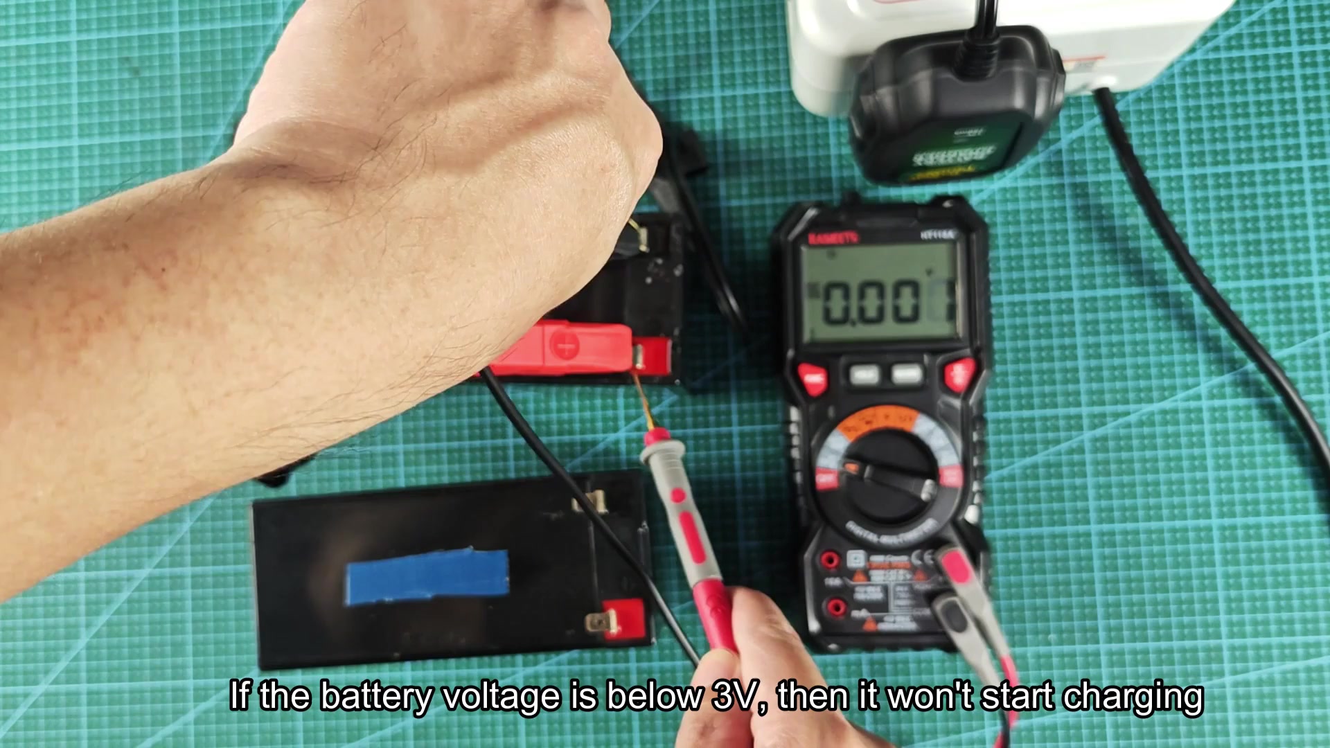 Multimeter reading 1.091V on battery terminals Multimeter reading 1.091V on battery terminals