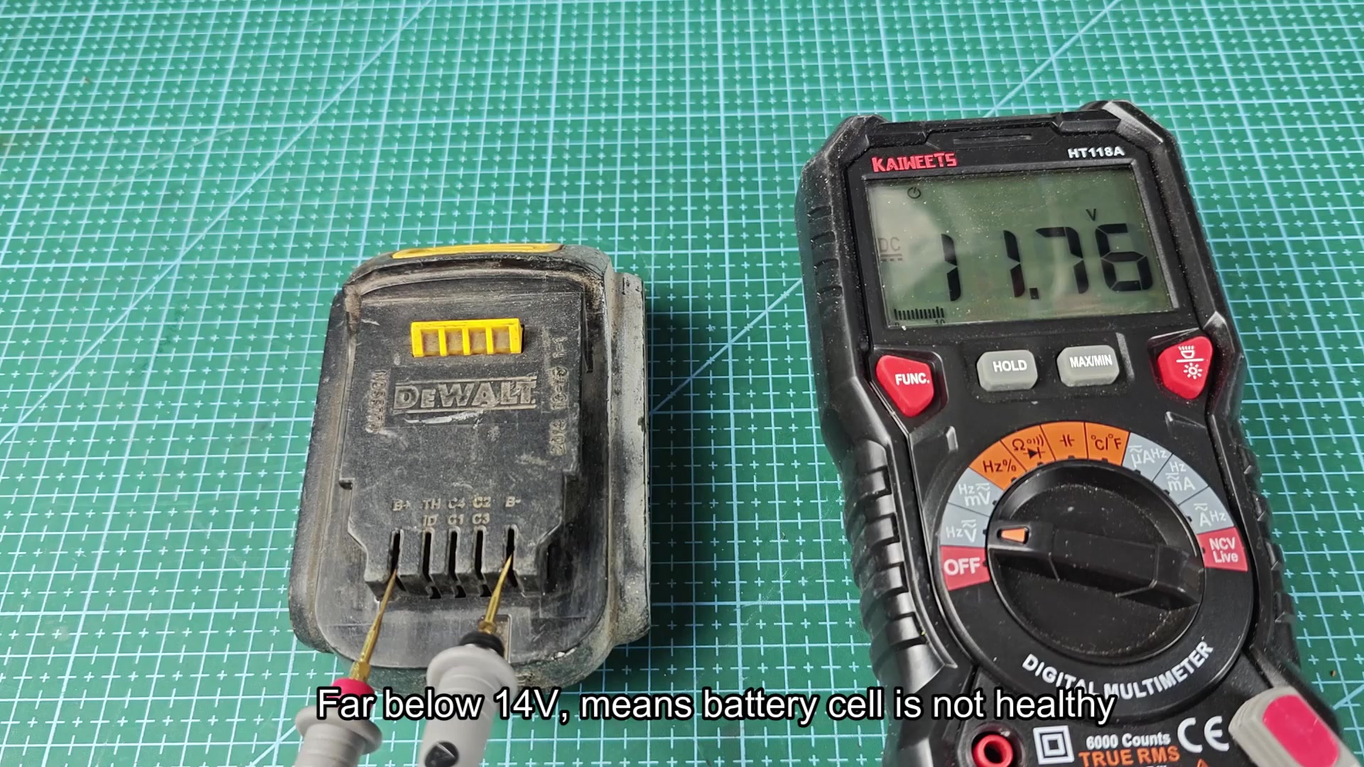 Multimeter reads 11.79V on DEWALT battery Multimeter reads 11.79V on DEWALT battery