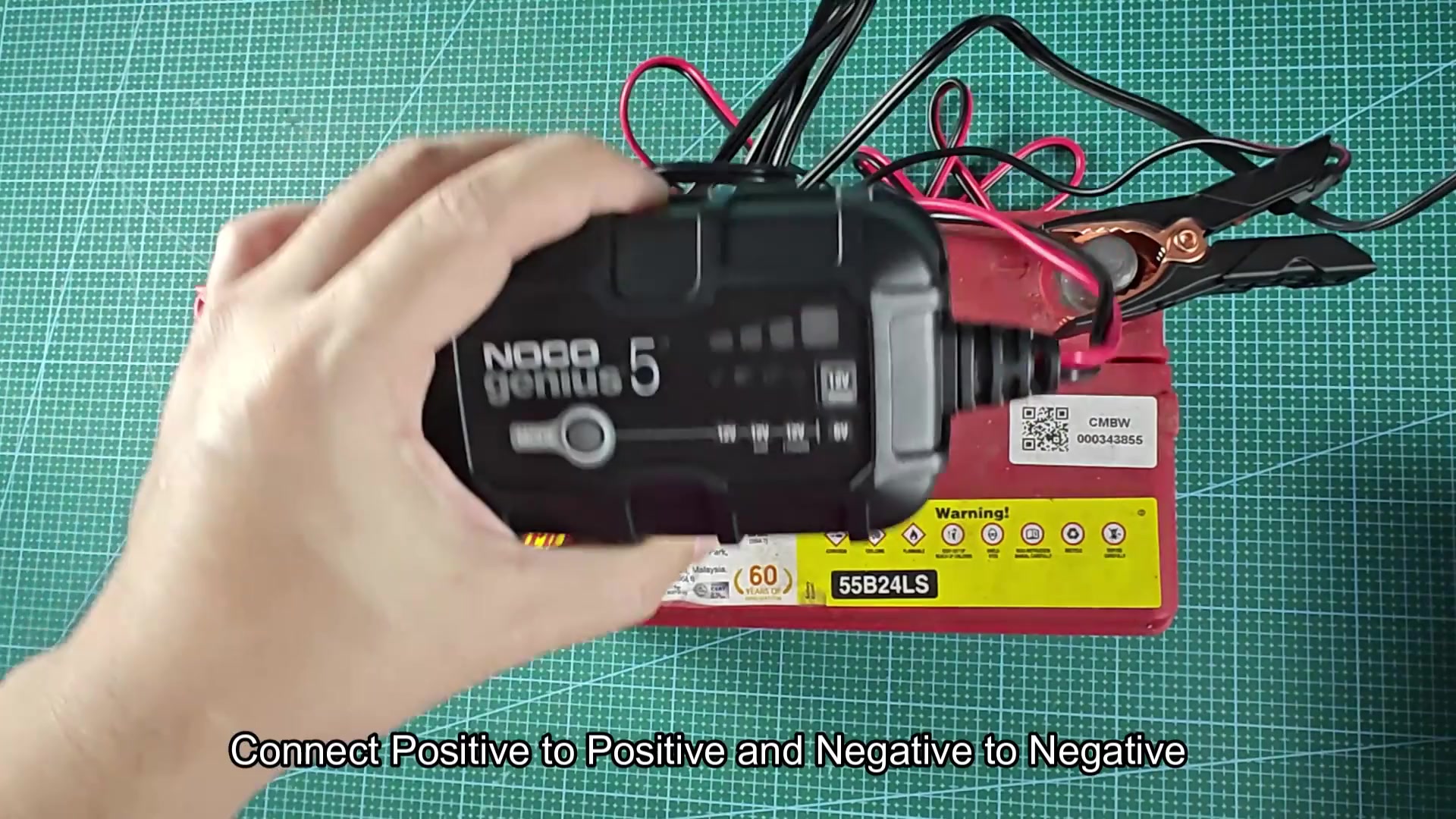 NOCO Genius 5 charger clipped onto Century battery NOCO Genius 5 charger clipped onto Century battery