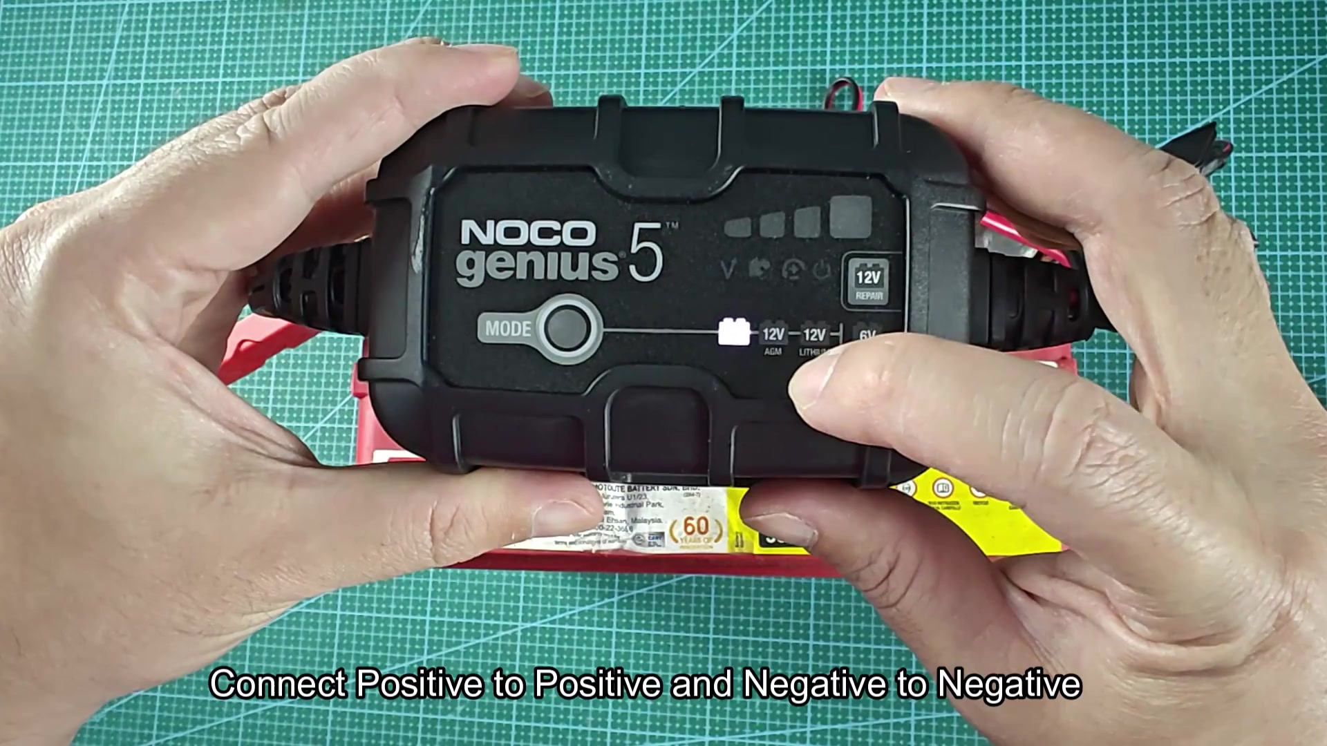 NOCO Genius 5 charger with 12V mode LED lit NOCO Genius 5 charger with 12V mode LED lit