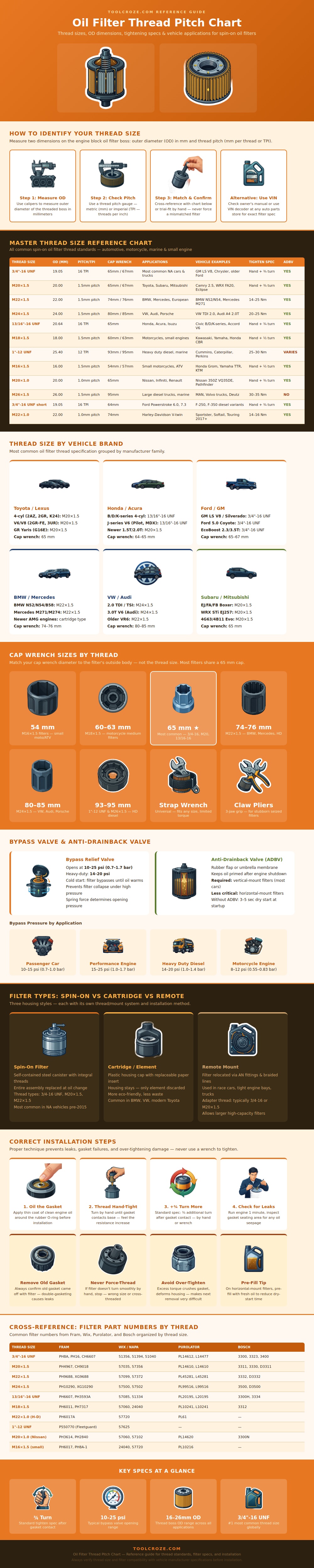 Oil Filter Thread Pitch Chart