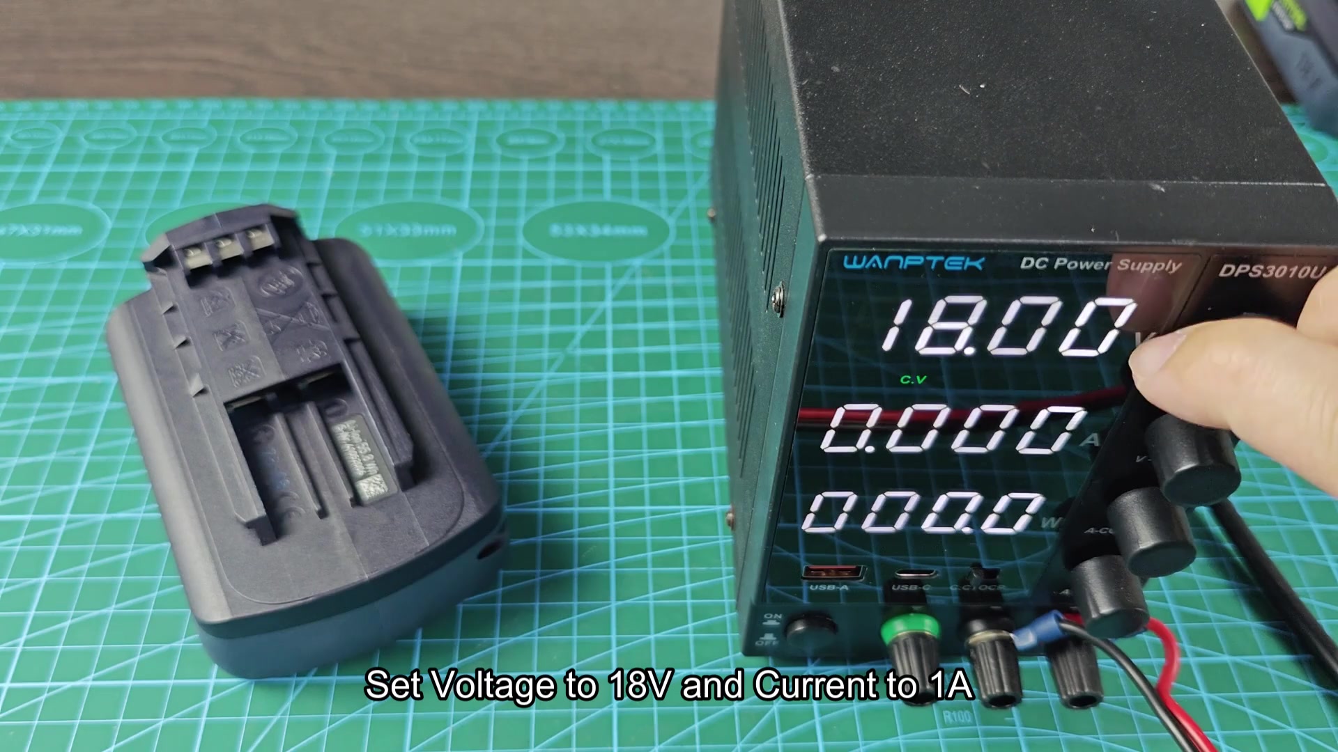 Power supply set to 18V and 1A Power supply set to 18V and 1A