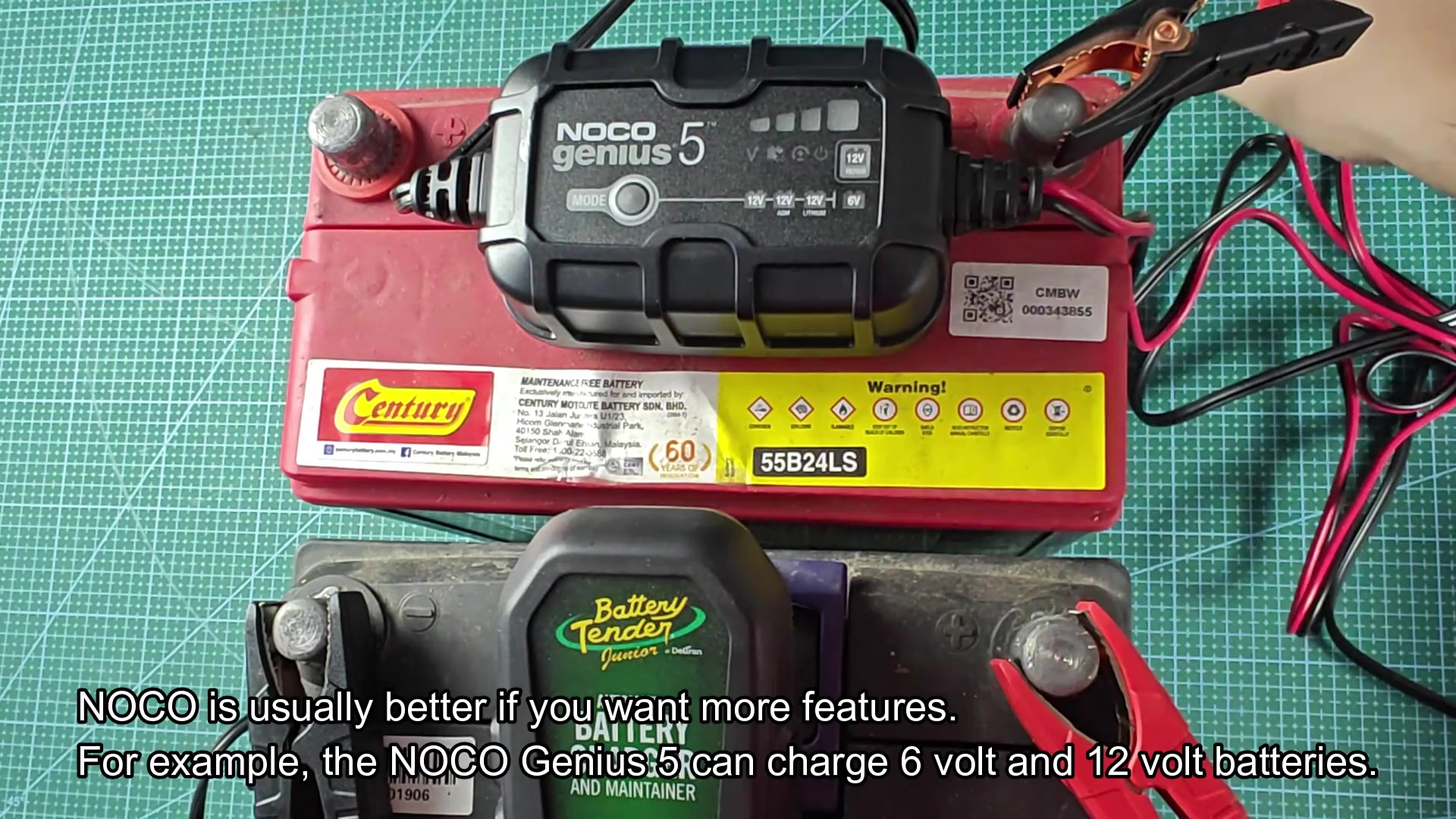 Red alligator clamp on Century 55B24LS battery terminal Red alligator clamp on Century 55B24LS battery terminal