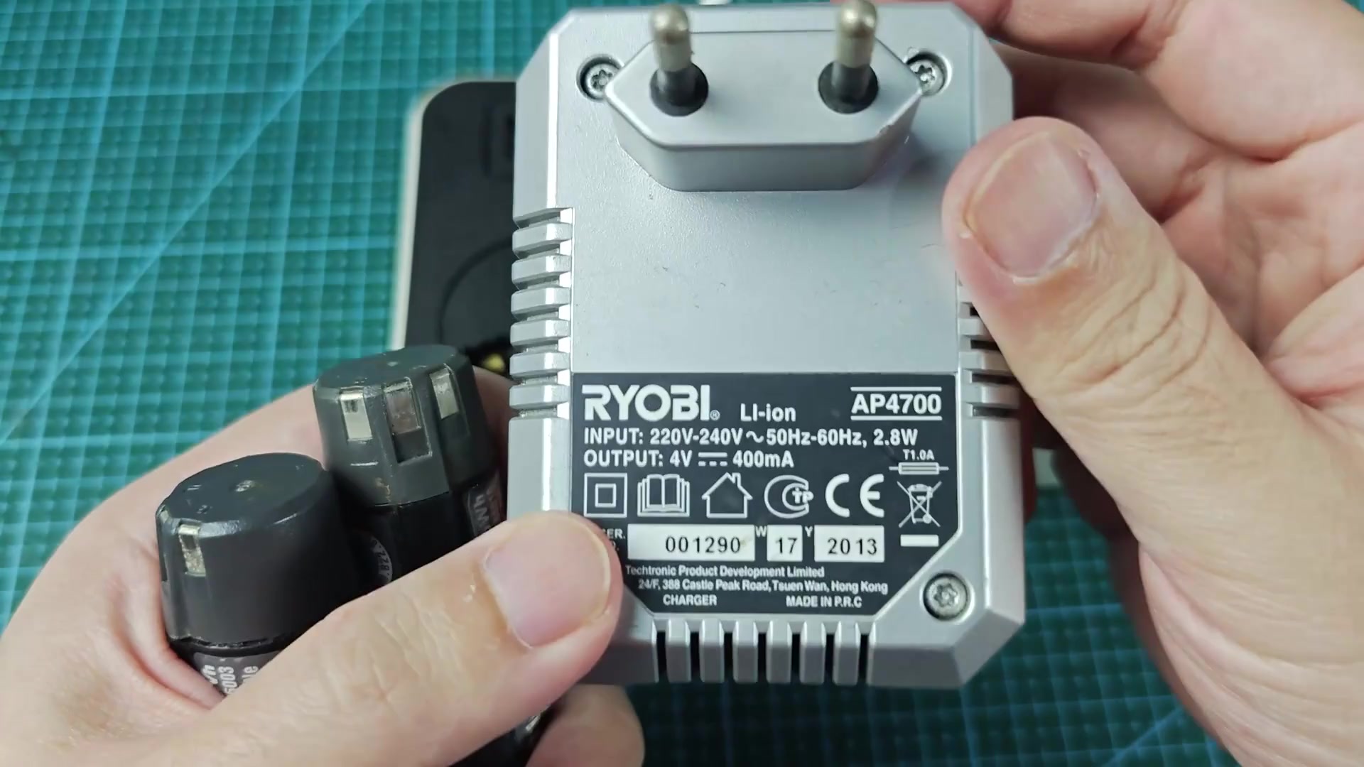 Ryobi AP4700 charger label with specs Ryobi AP4700 charger label with specs