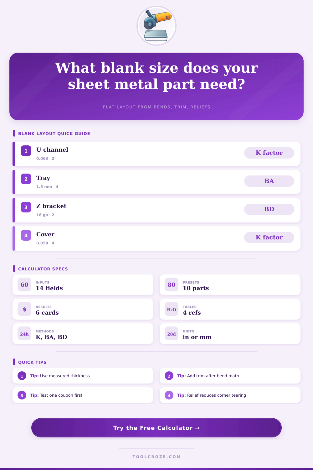 Sheet Metal Blank Size Calculator