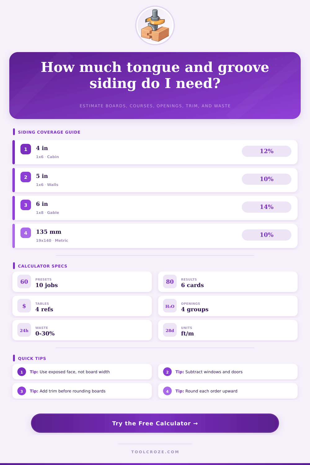 Tongue and Groove Siding Calculator