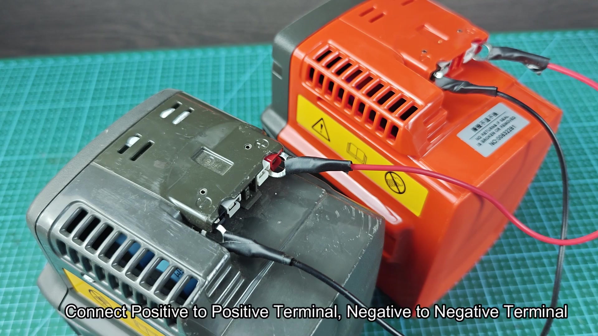 Two batteries connected with wires for 15 seconds