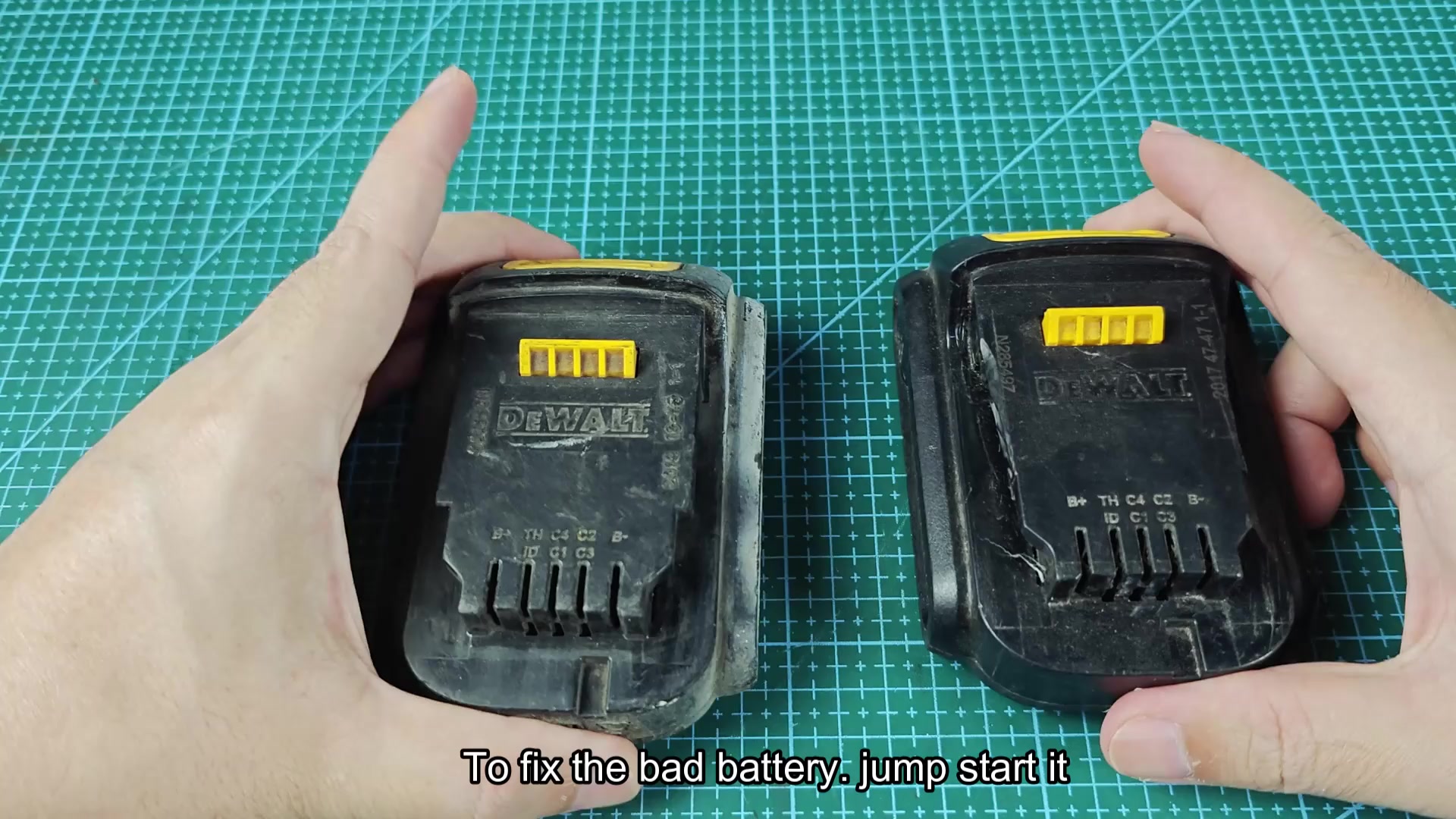 Two DEWALT batteries side by side for jump start Two DEWALT batteries side by side for jump start