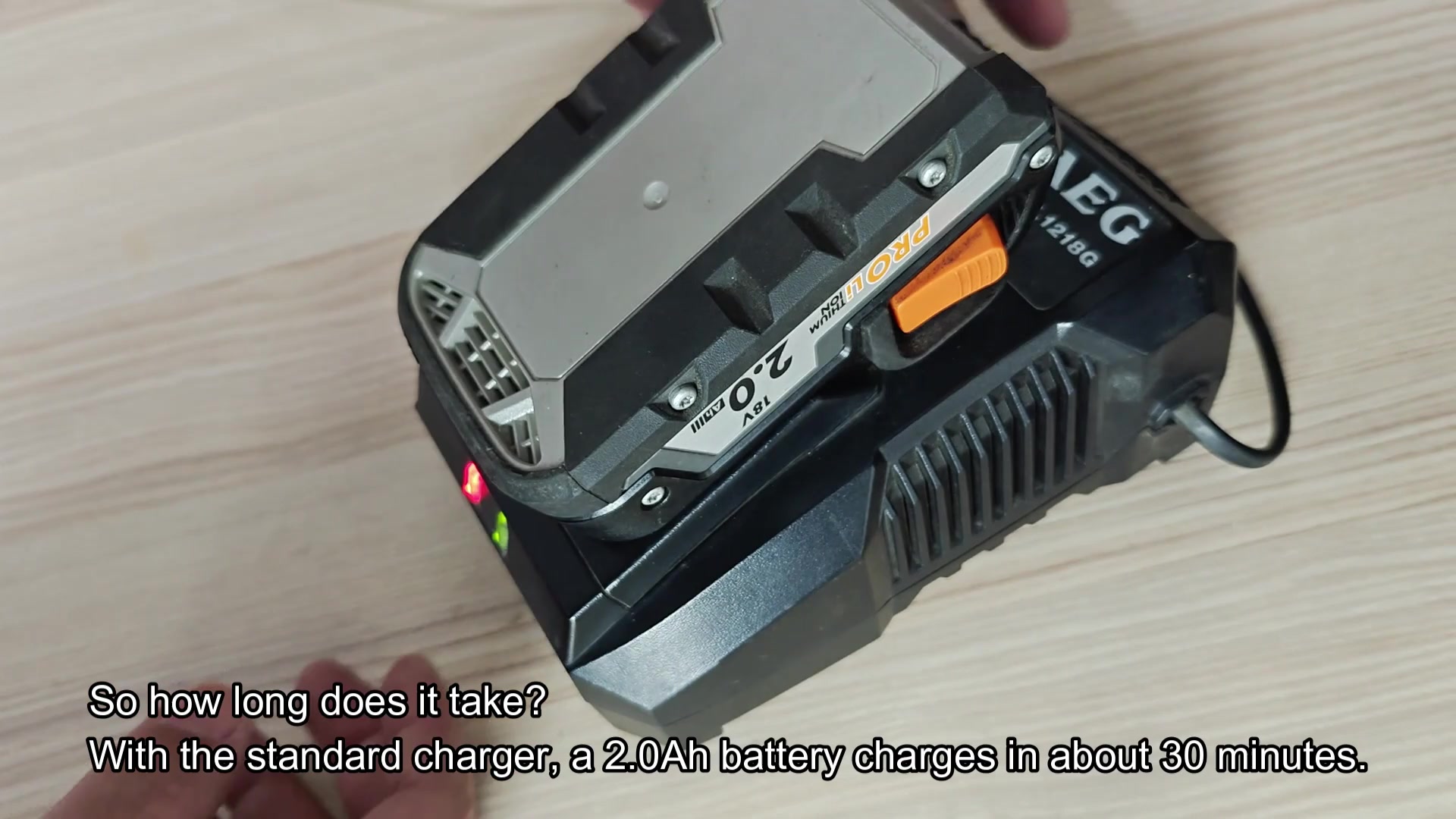 2.0Ah PROLITHIUM battery seated on the charger 2.0Ah PROLITHIUM battery seated on the charger