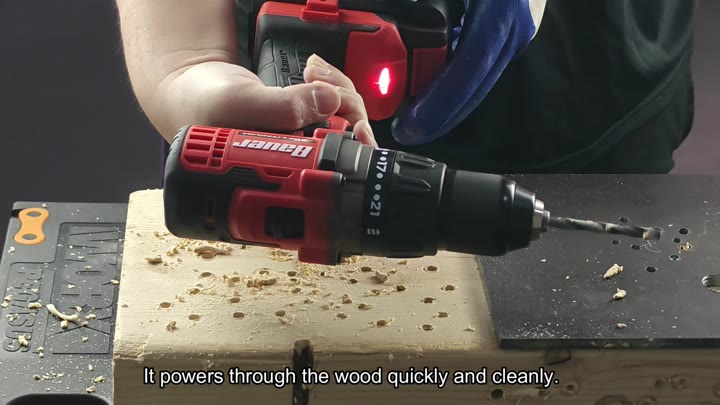 Bauer drill boring through wood block Bauer drill boring through wood block