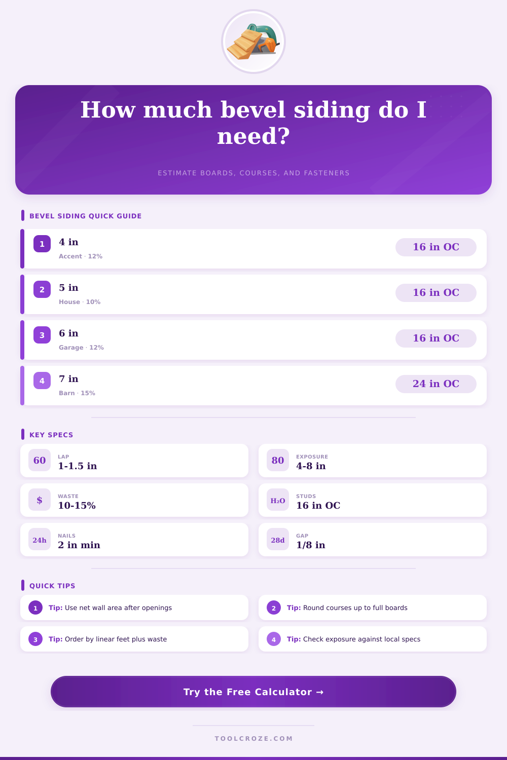Bevel Siding Calculator | Boards, Courses, Coverage