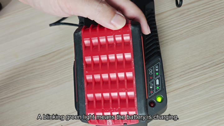 Blinking green LED means charging in progress