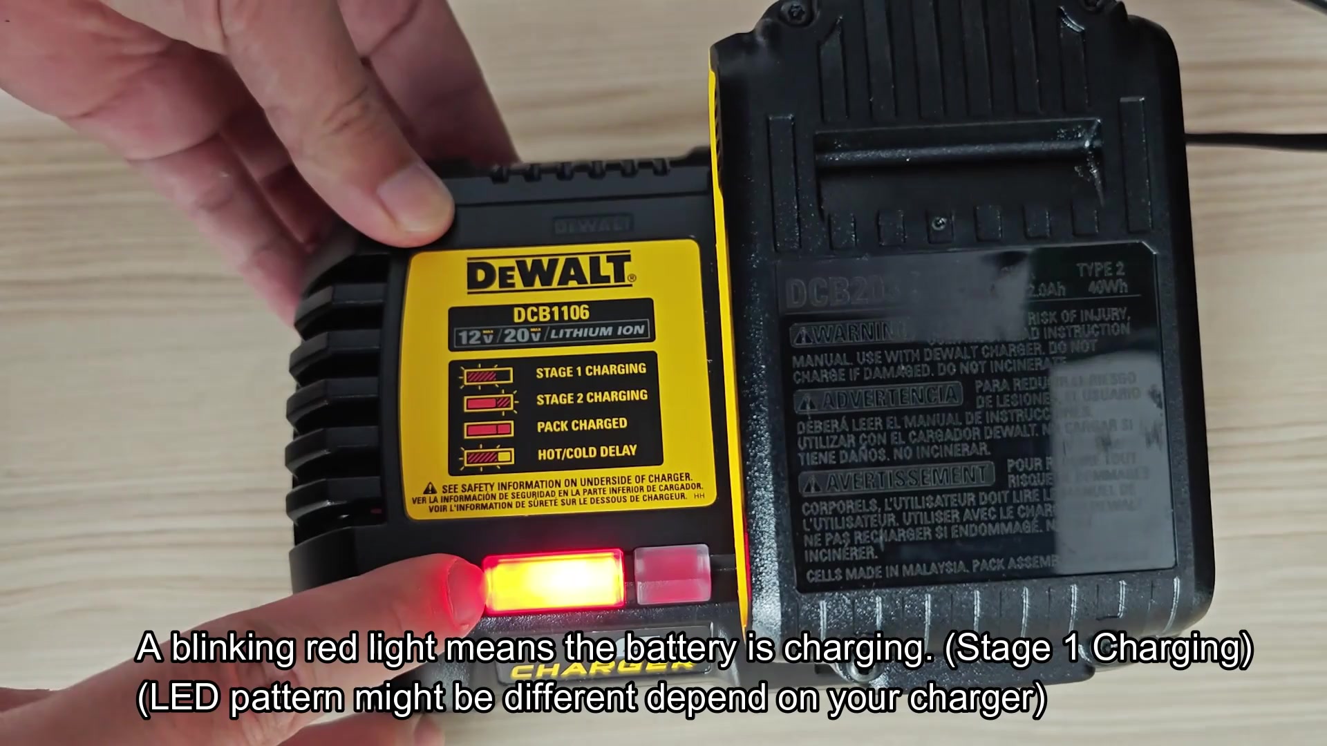 Blinking red LED means Stage 1 charging Blinking red LED means Stage 1 charging