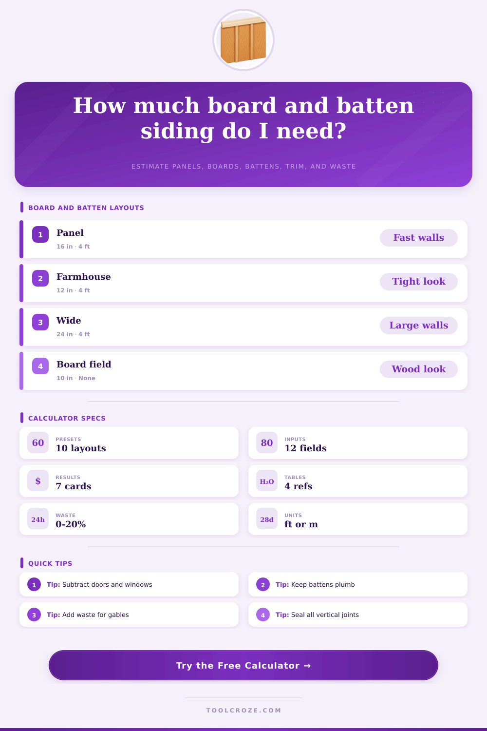 Board and Batten Siding Calculator