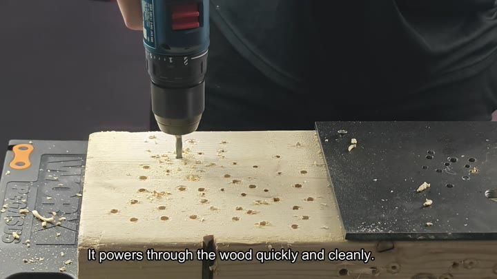 Bosch drill boring into wooden block