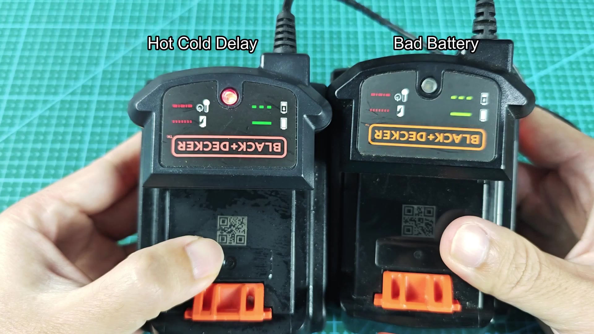 Both batteries showing red warning indicator LEDs