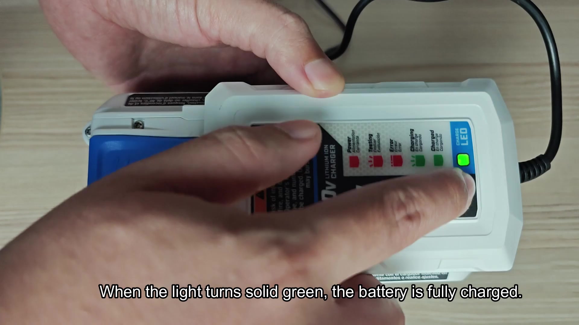 Charger LED indicator section close up Charger LED indicator section close up