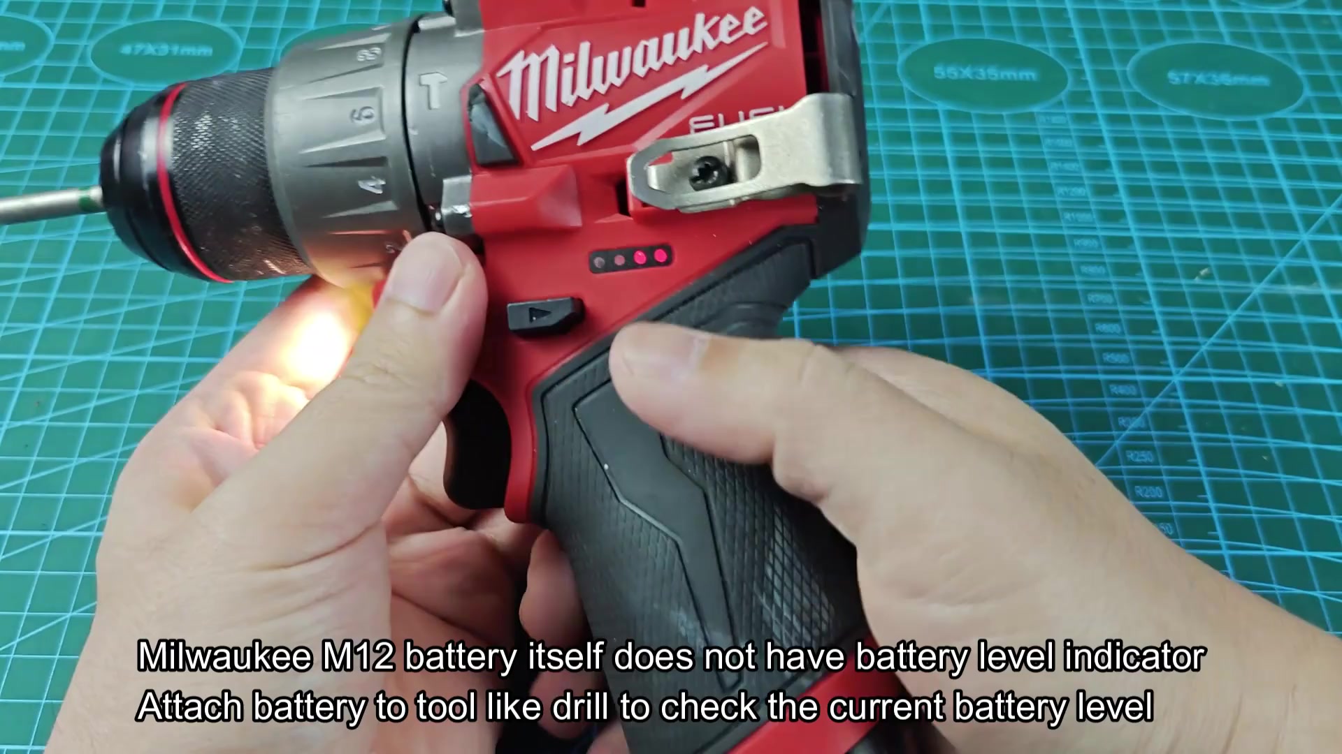 Check battery level on M12 drill Check battery level on M12 drill
