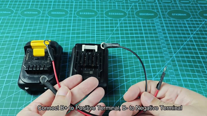 Connect wires to DeWalt DCB203 battery terminals