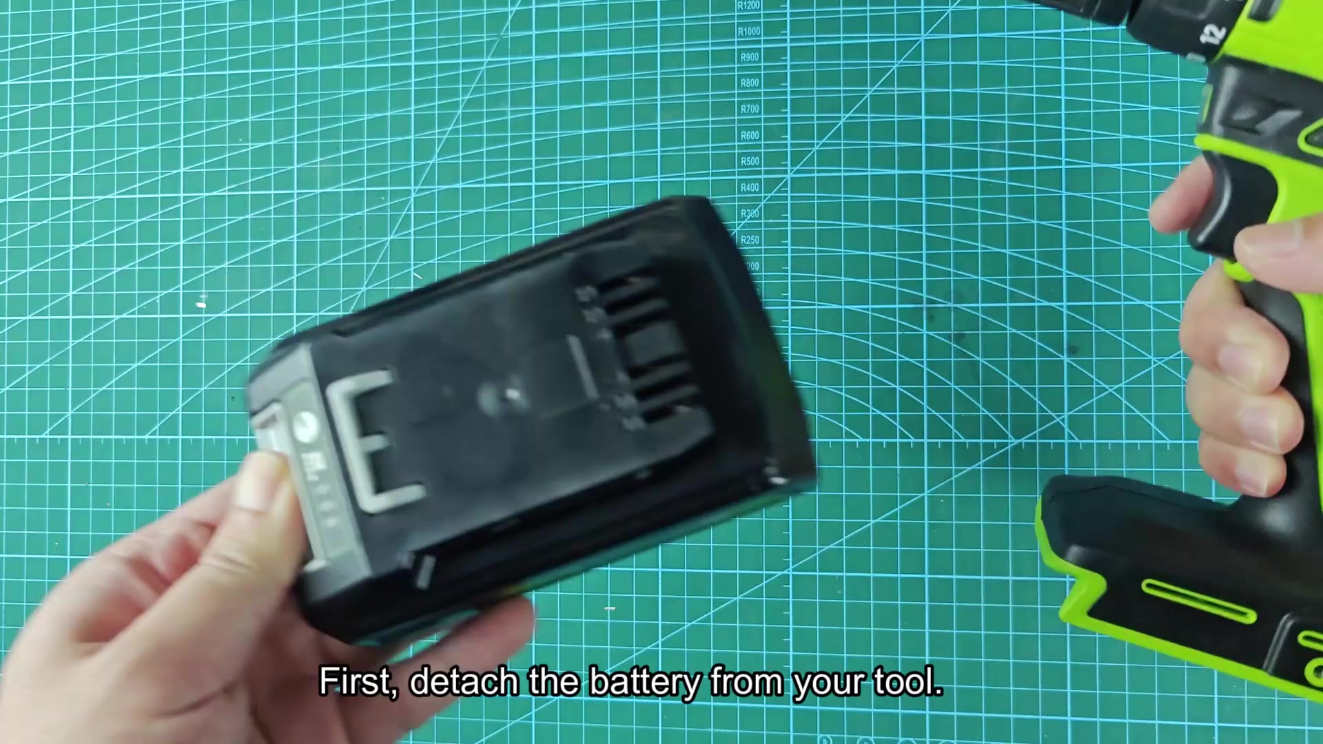 Detach the 2 AH Greenworks battery