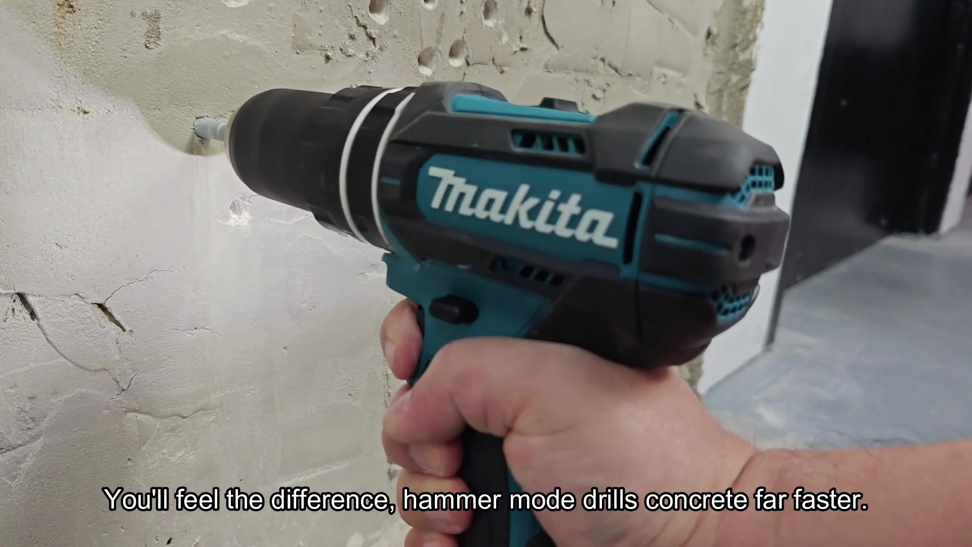 Finished drilling hole in concrete wall Finished drilling hole in concrete wall