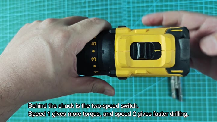 Flip two-speed switch behind chuck Flip two-speed switch behind chuck