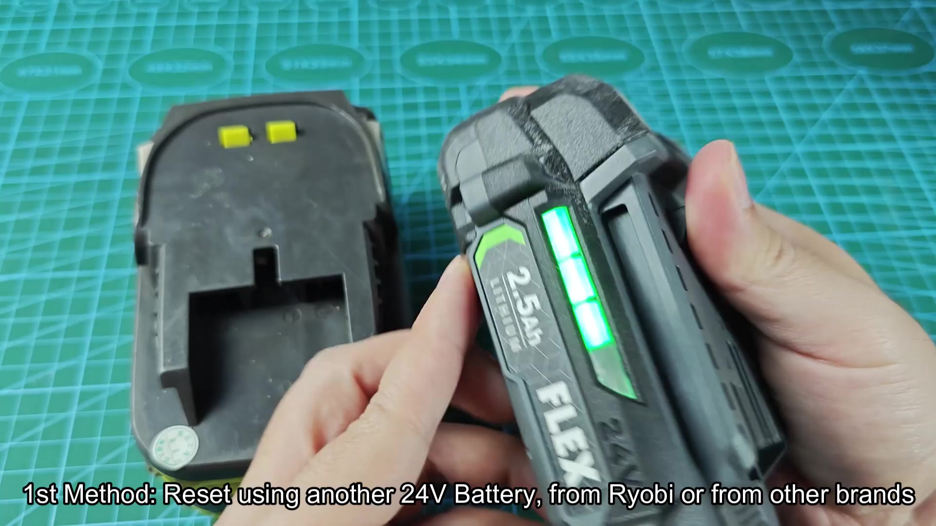 Green charge indicator LEDs lit up