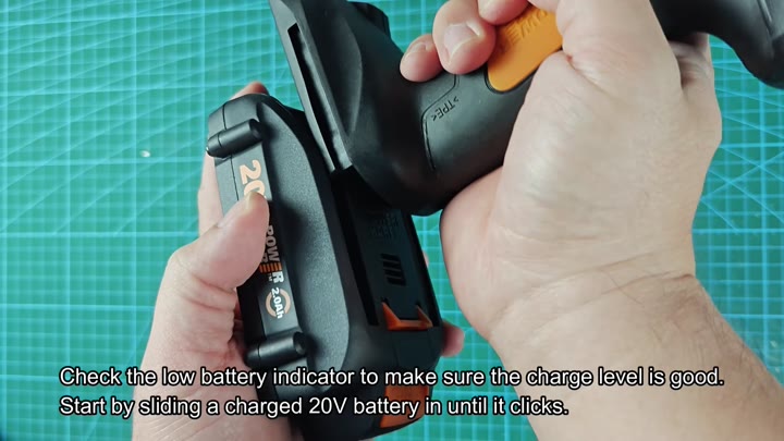 Inserting Worx 20V battery into drill Inserting Worx 20V battery into drill