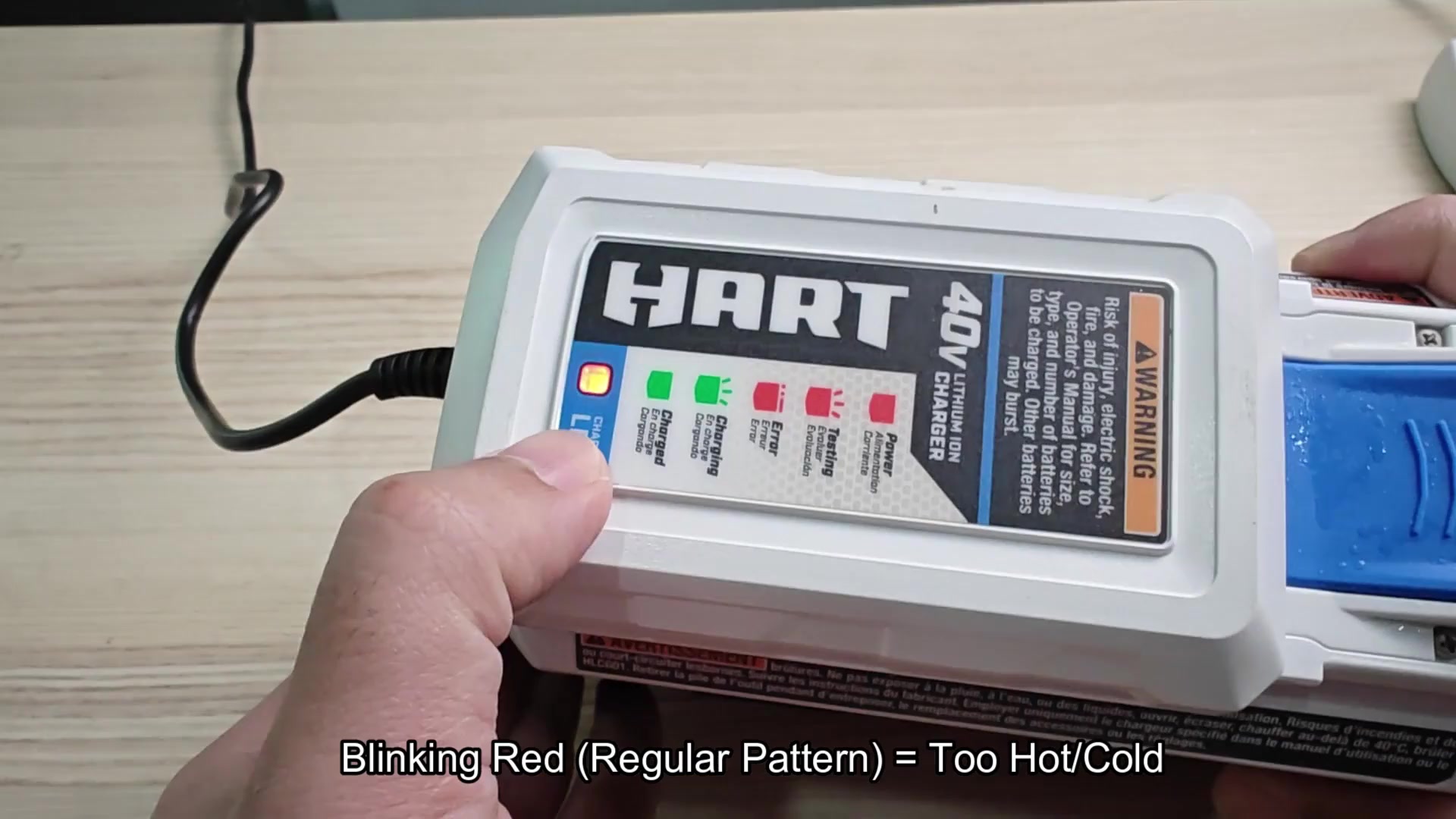 Irregular blinking red means bad battery Irregular blinking red means bad battery